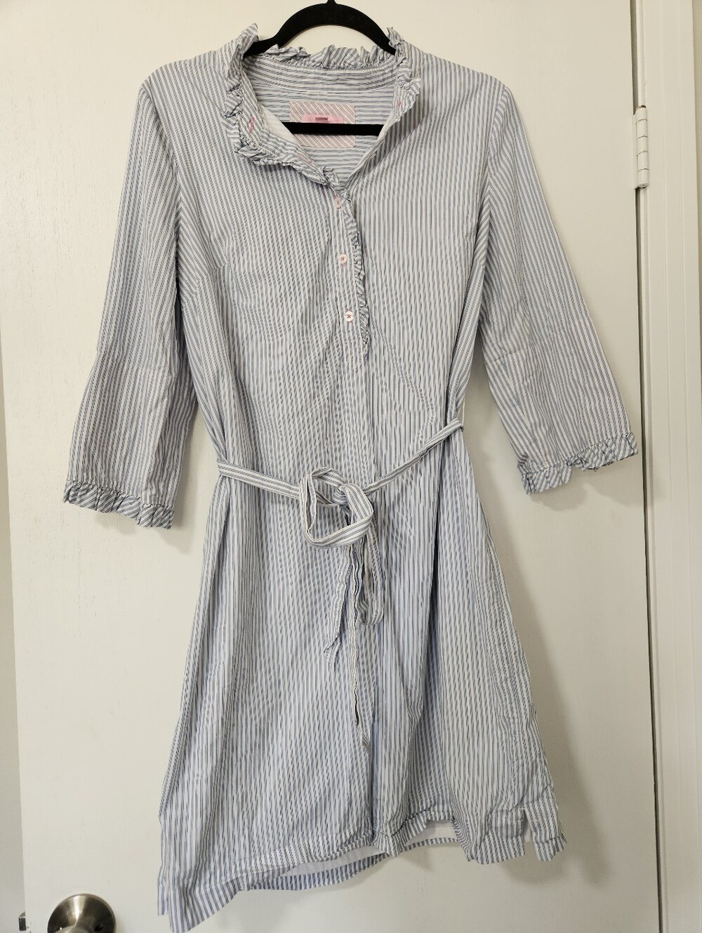 Lilly Pulitzer Blue White Striped Ruffle Shirt Dress Size 10